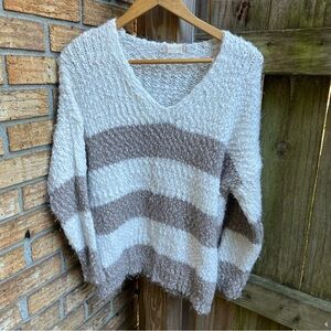 Altar'd State Cream and Brown V-Neck Sweater